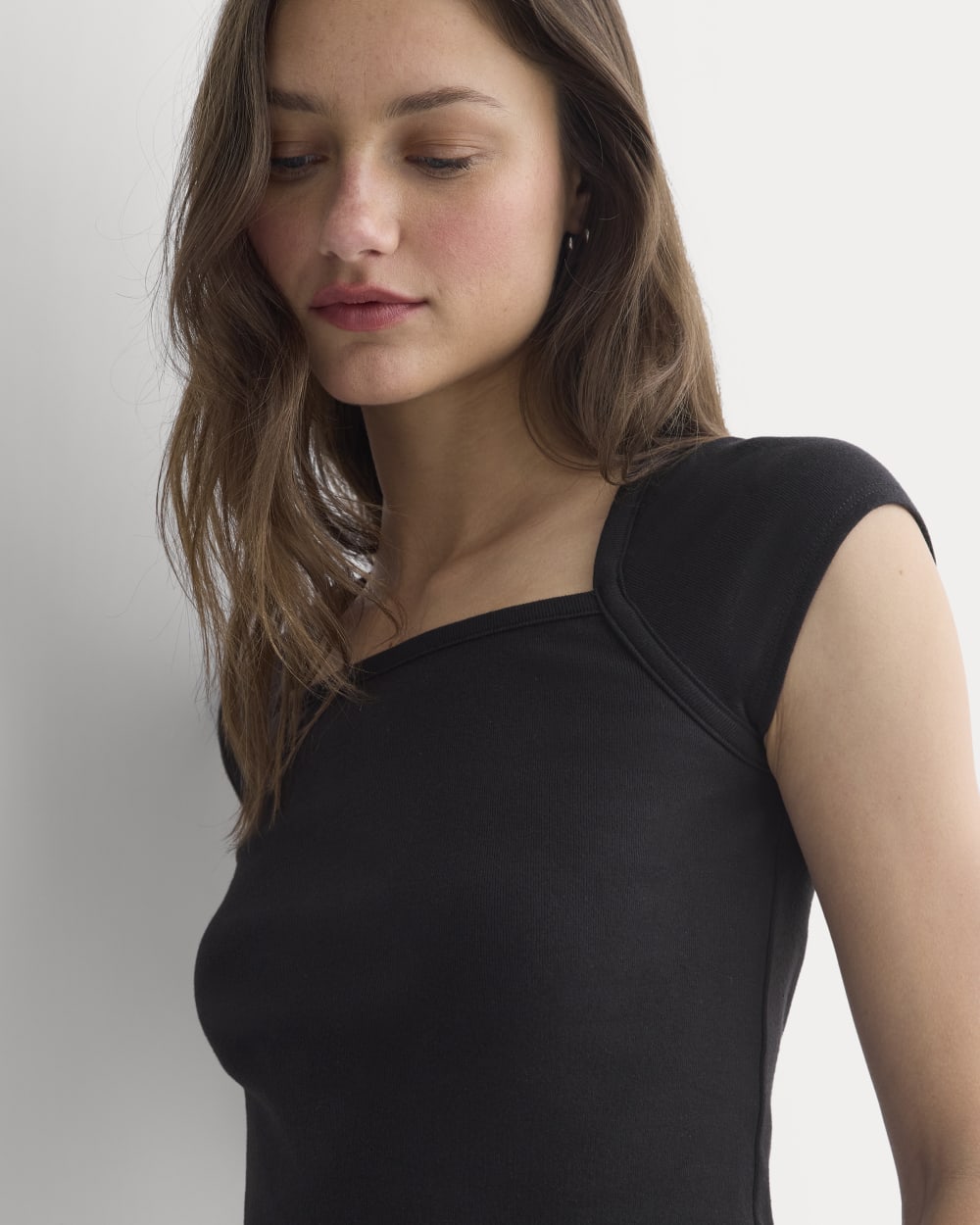 RetroSoft Cotton Square-Neck Tee in Black — detail view