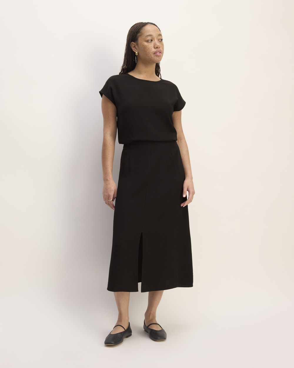 The Mini Jacquard Stripe Top in Black — detail view