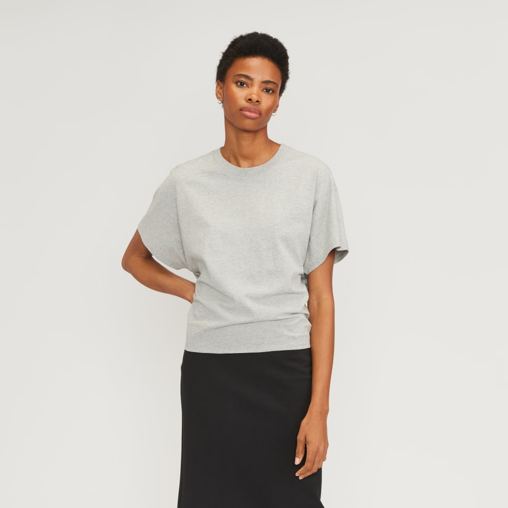 The Organic Cotton Tie Back Tee in Heather Grey — front view