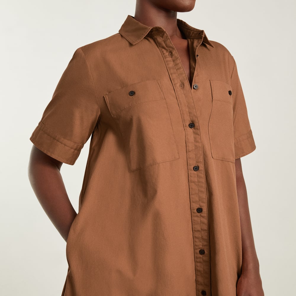The Daytripper Dress in Tawny Brown — detail view