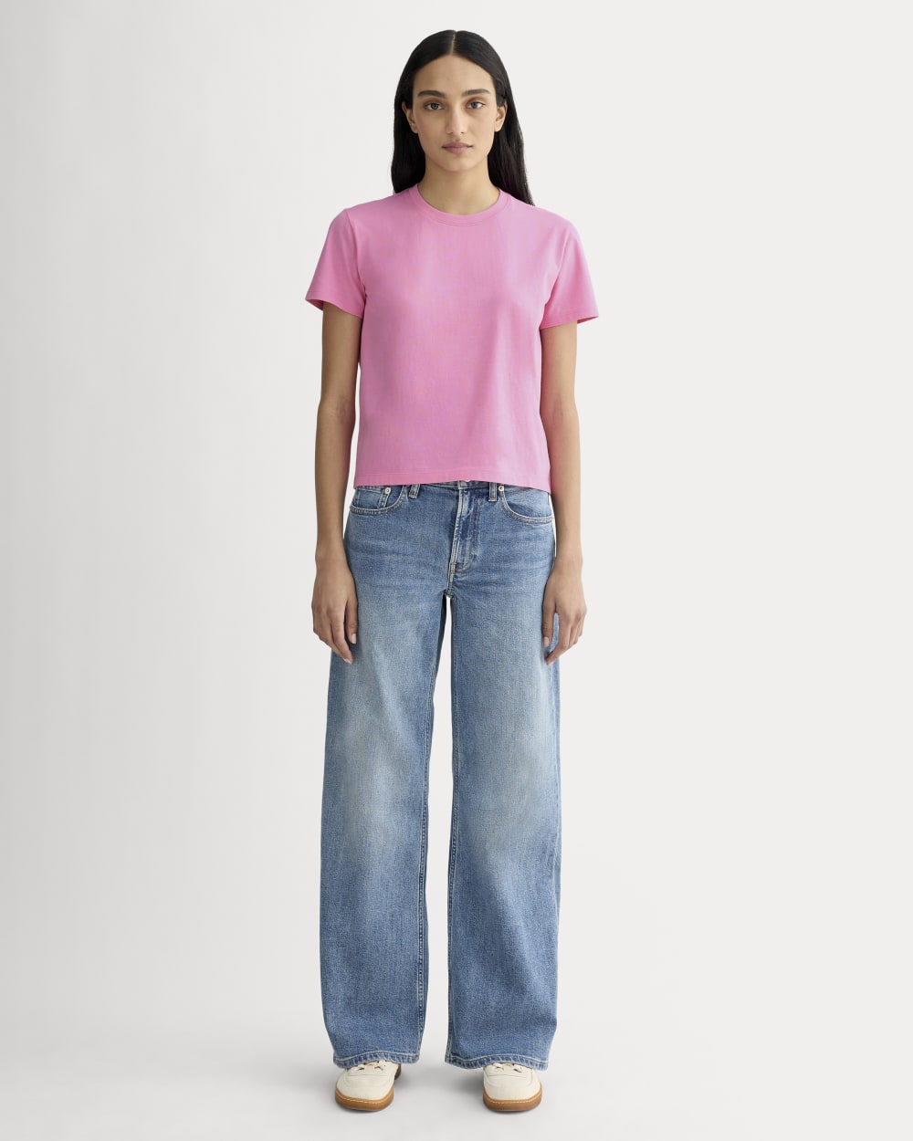 The Box-Cut Tee in Essential Cotton in Deep Pink — detail view