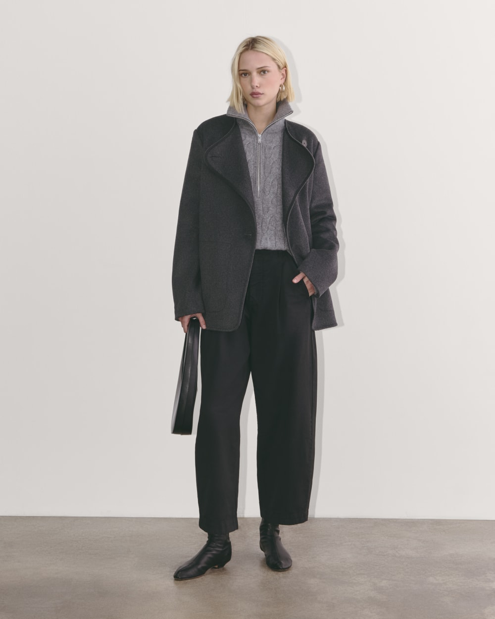 The October Coat in Dark Charcoal Melange — detail view