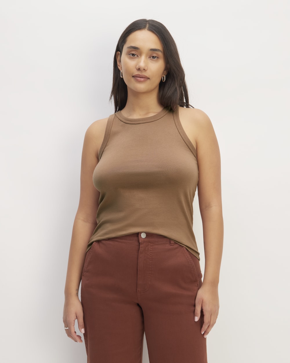 The Tank in Essential Cotton in Carob Brown — front view