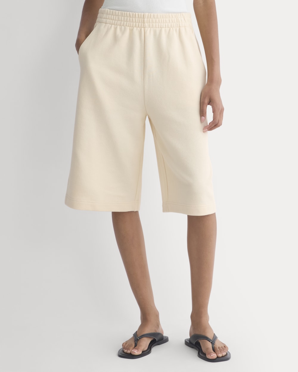 Lightweight Terry Long Shorts in Parchment — detail view