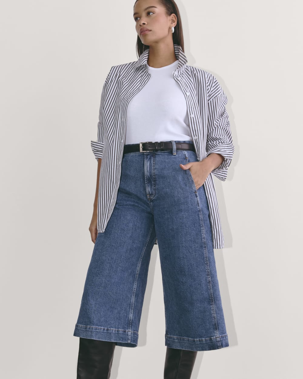 The Denim Culotte in New Blue — detail view