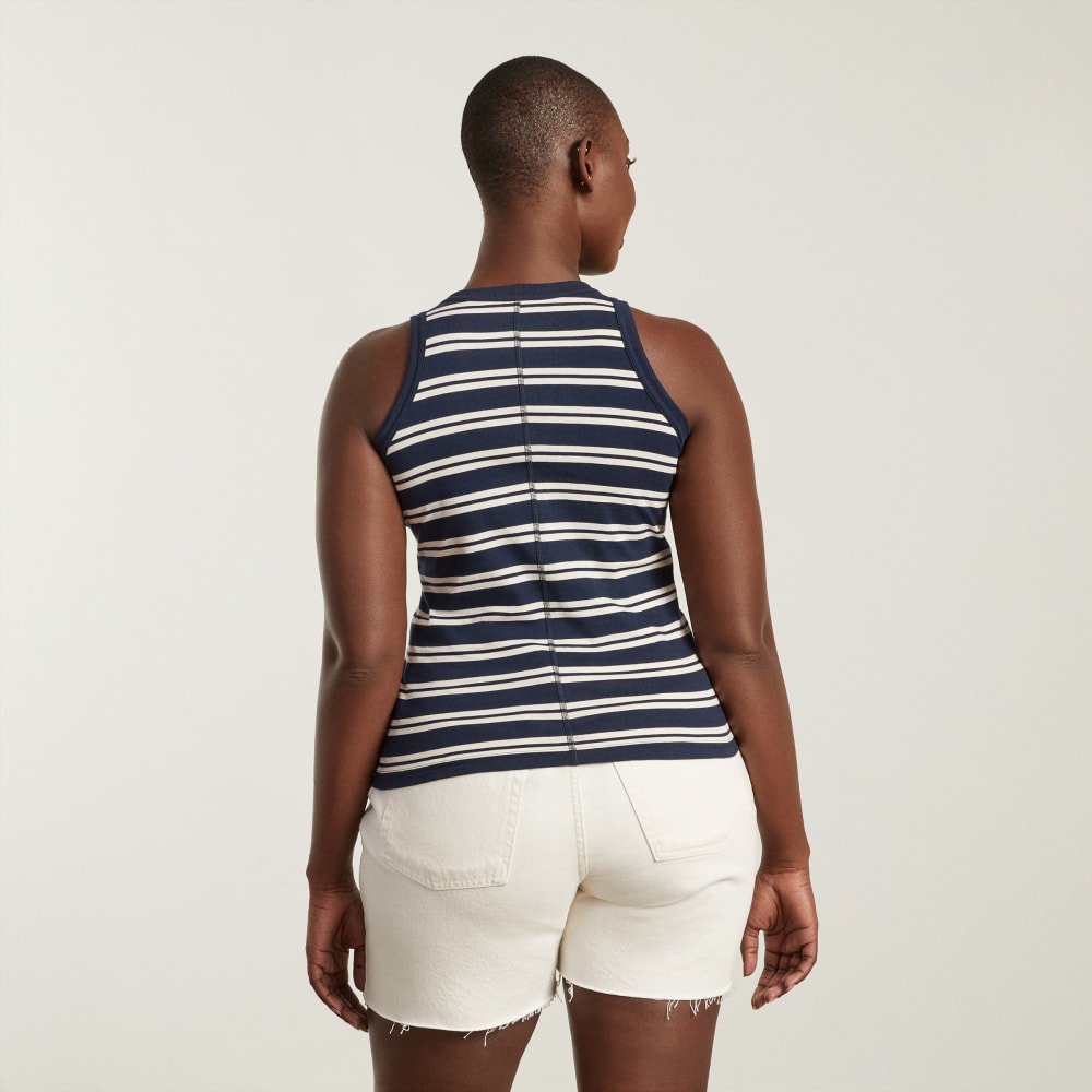 The Tank in Essential Cotton in Navy / Tan — detail view