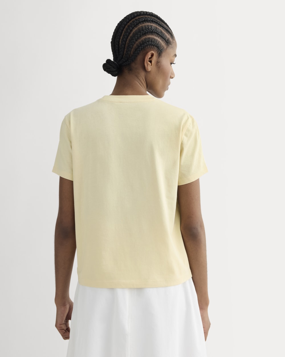 The Box-Cut Tee in Essential Cotton in Banana Crepe — detail view