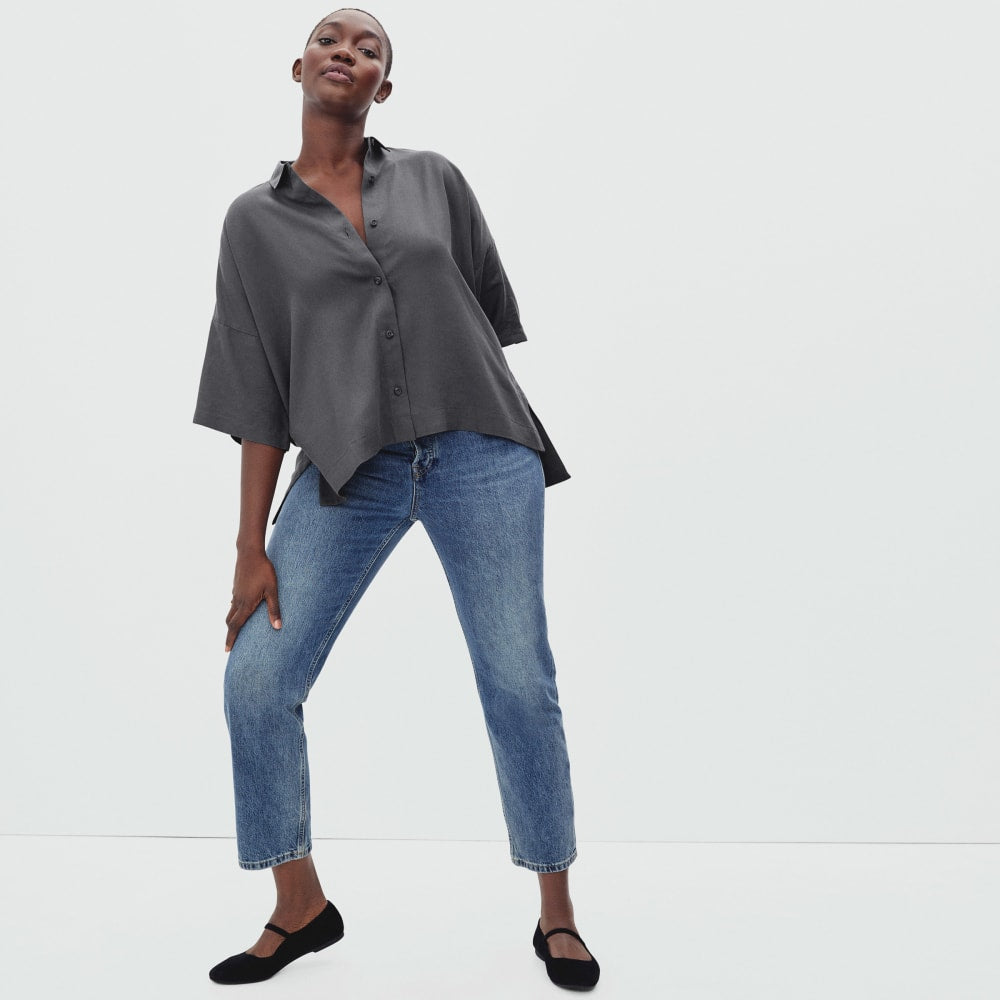 The Drapey Square Shirt in Slate Grey — detail view
