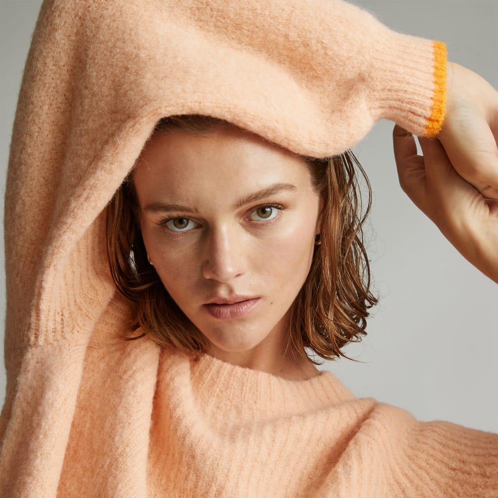The SuperFuzz Alpaca Oversized Crew in Apricot — detail view