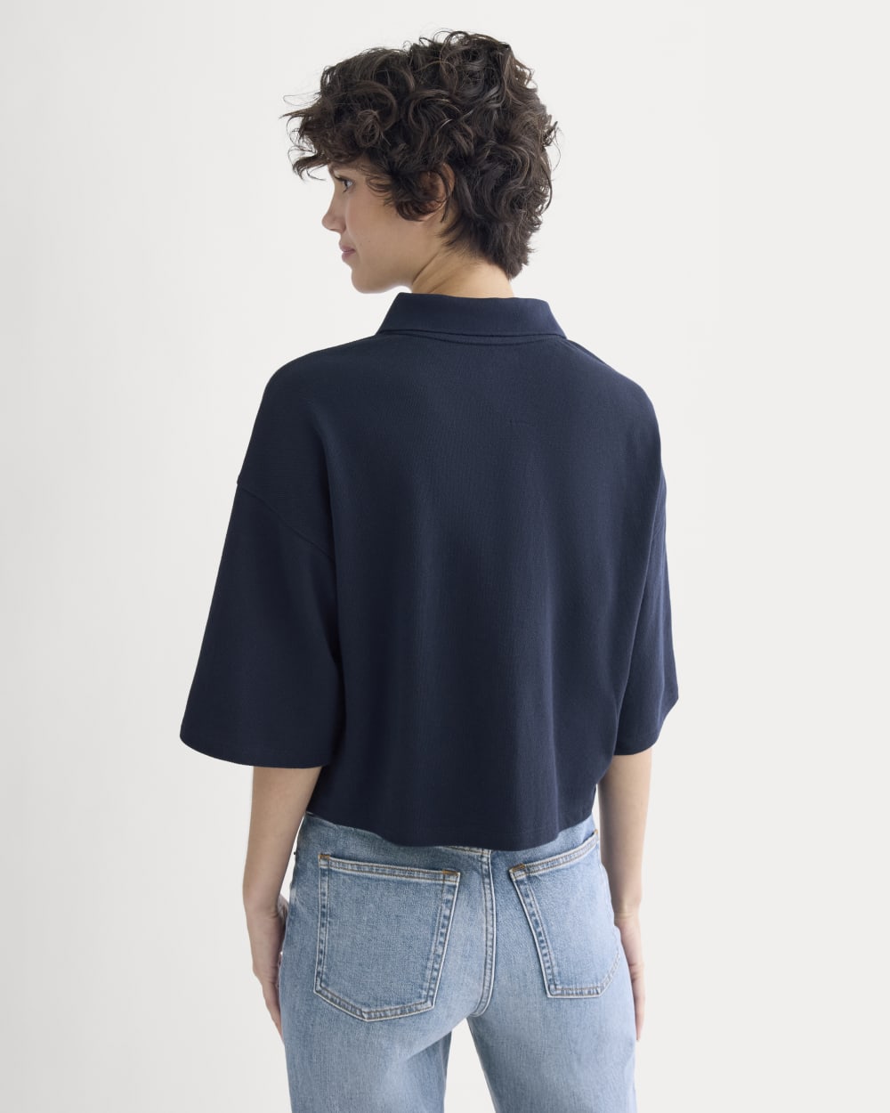 Pique Boxy Polo in Navy — detail view