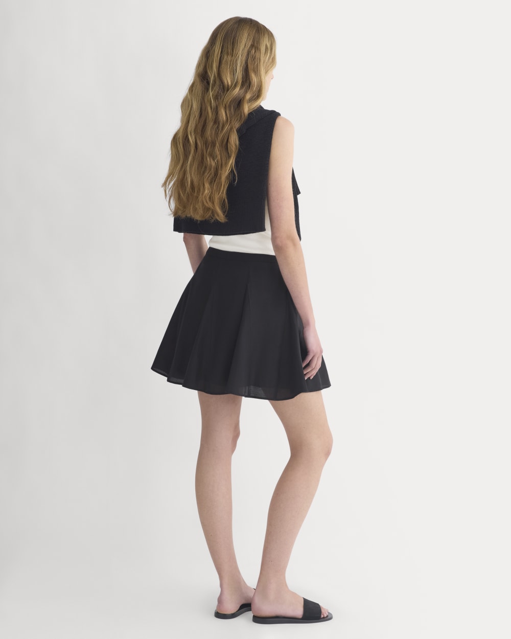 Godet Mini Skirt in Cotton Silk in Black — detail view