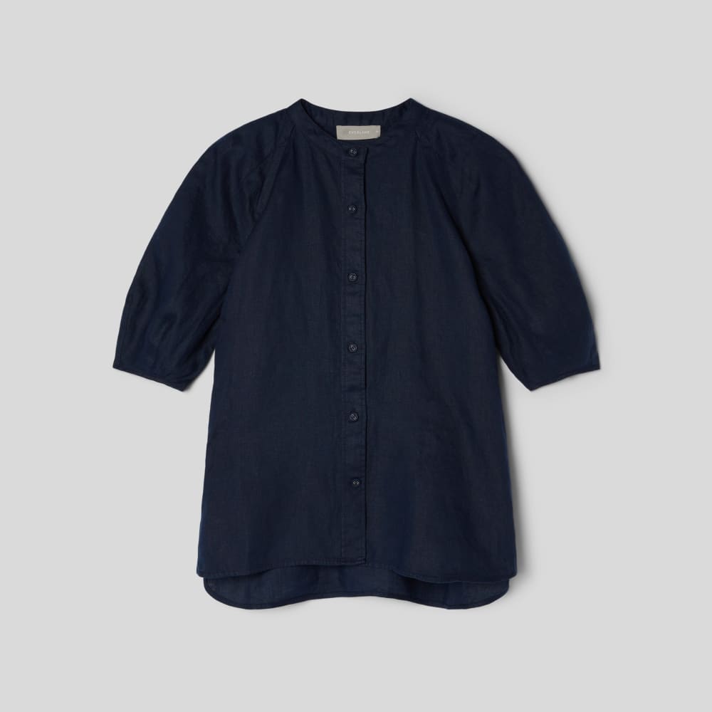 The Linen Puff Sleeve Shirt in Navy — alternate view