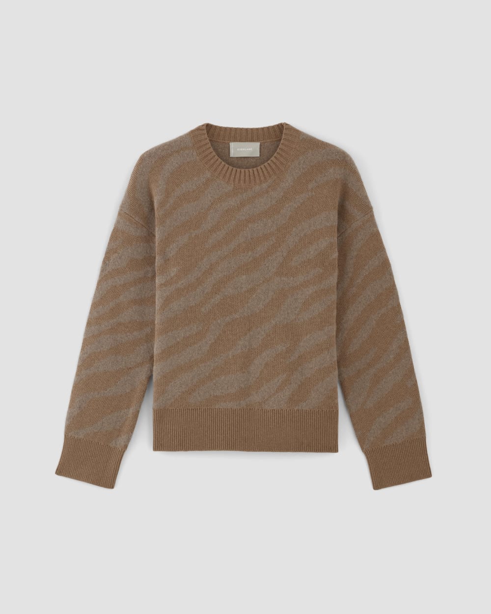 The Alpaca Tiger Jacquard Crewneck in Camel / Medium Brown — alternate view