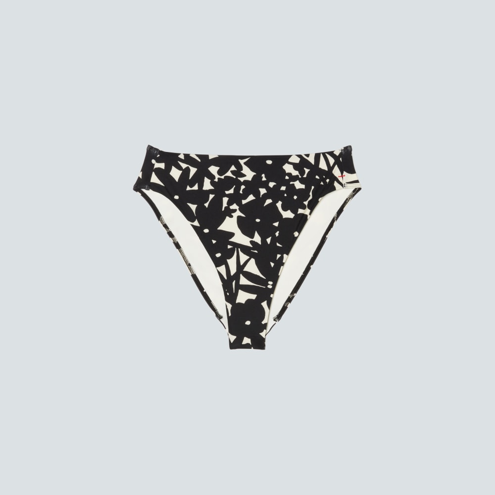 The High-Rise Cheeky Bikini Bottom in Black / Canvas Floral — front view