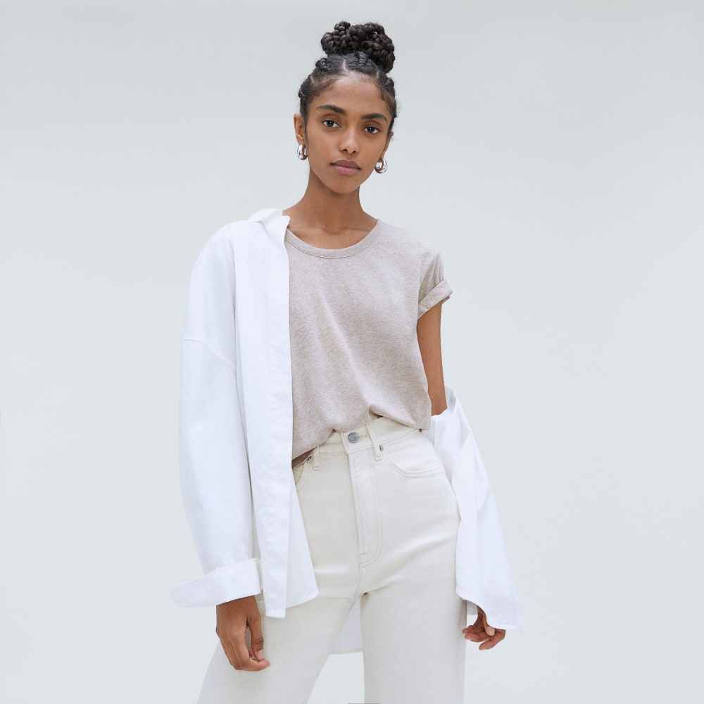 The Air Scoop-Neck Tee in Heathered Oatmeal — detail view