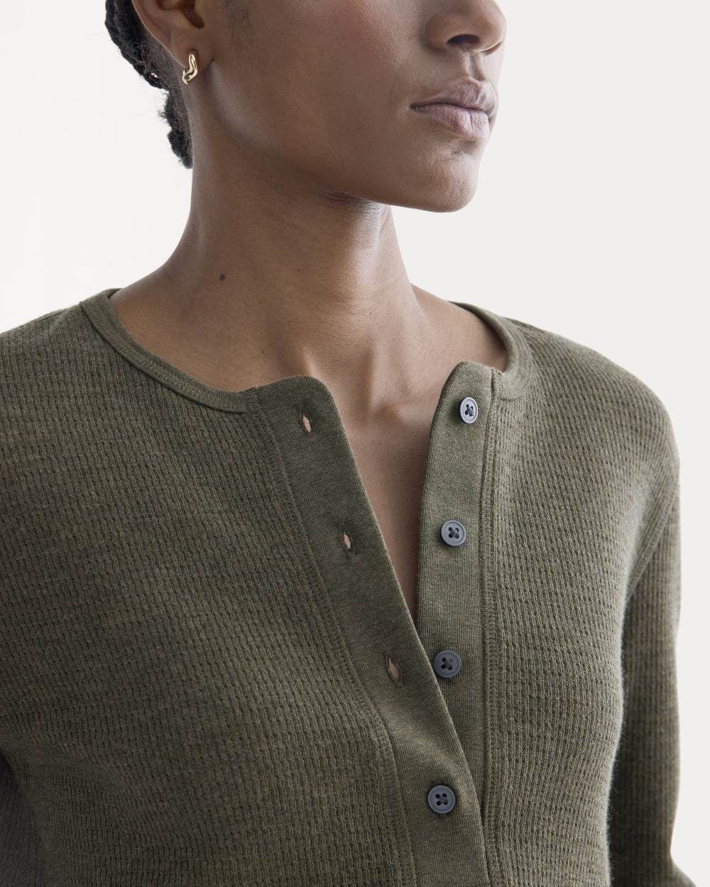Boxy Henley in Cozy Waffle in Heather Beech — detail view