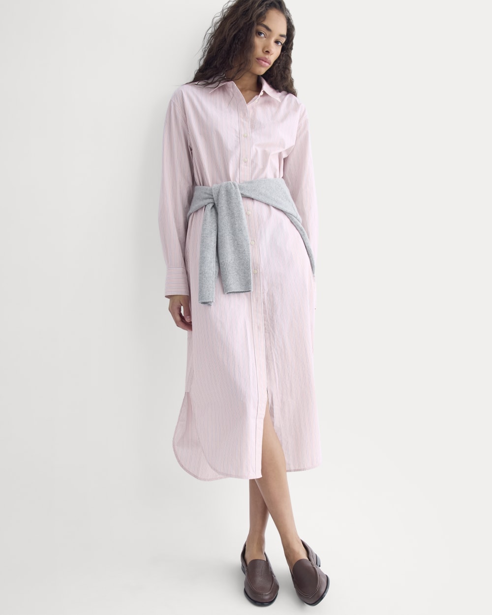 Midi Shirtdress in Ultrasoft Cotton in Burnished Lilac/Gardenia — front view