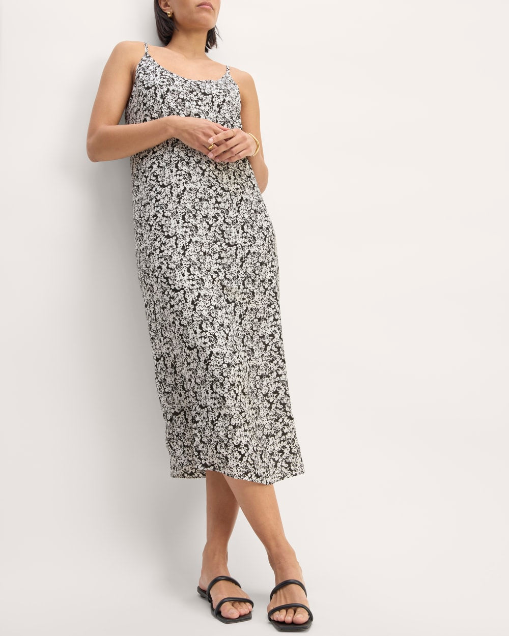 The Summer Slip Dress in Black / Bone Mini Floral — detail view