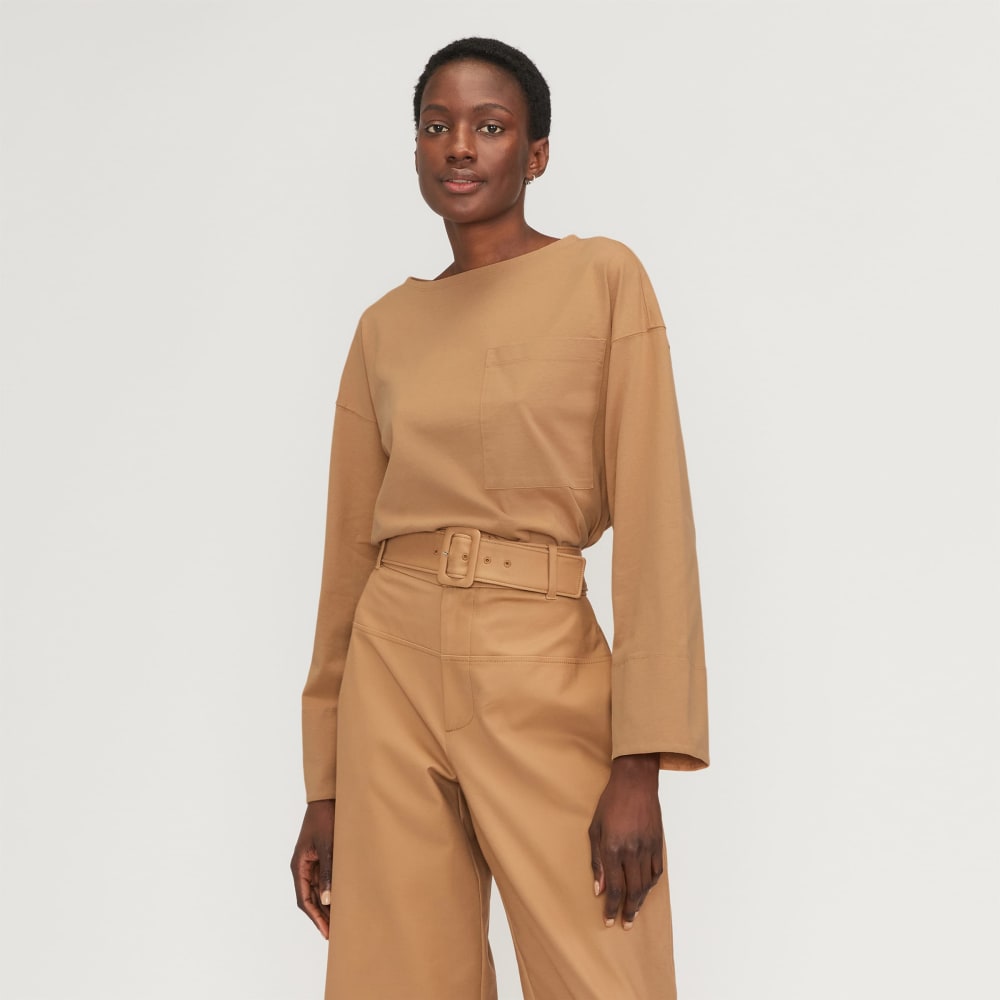 The Premium Weight Oversized Pocket Tee in Caramel — front view