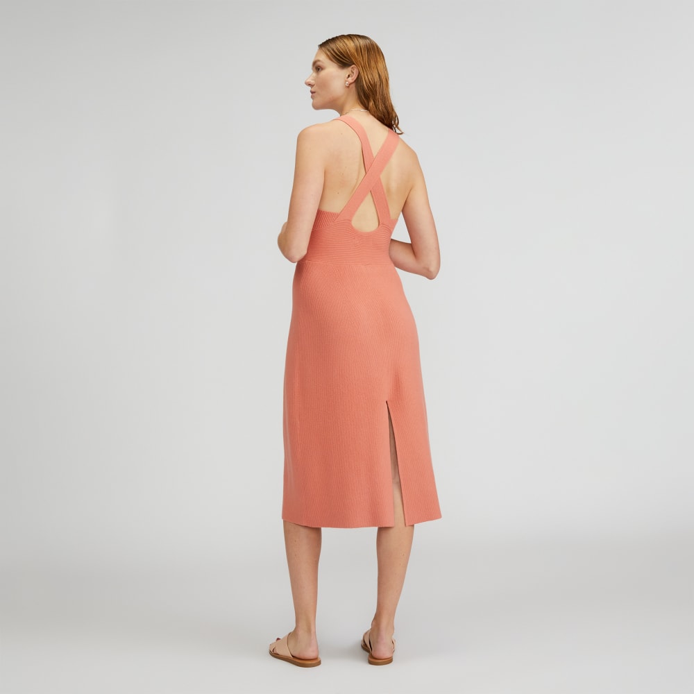 The Ribbed Cotton Cross-Back Dress in Tawny Pink — detail view