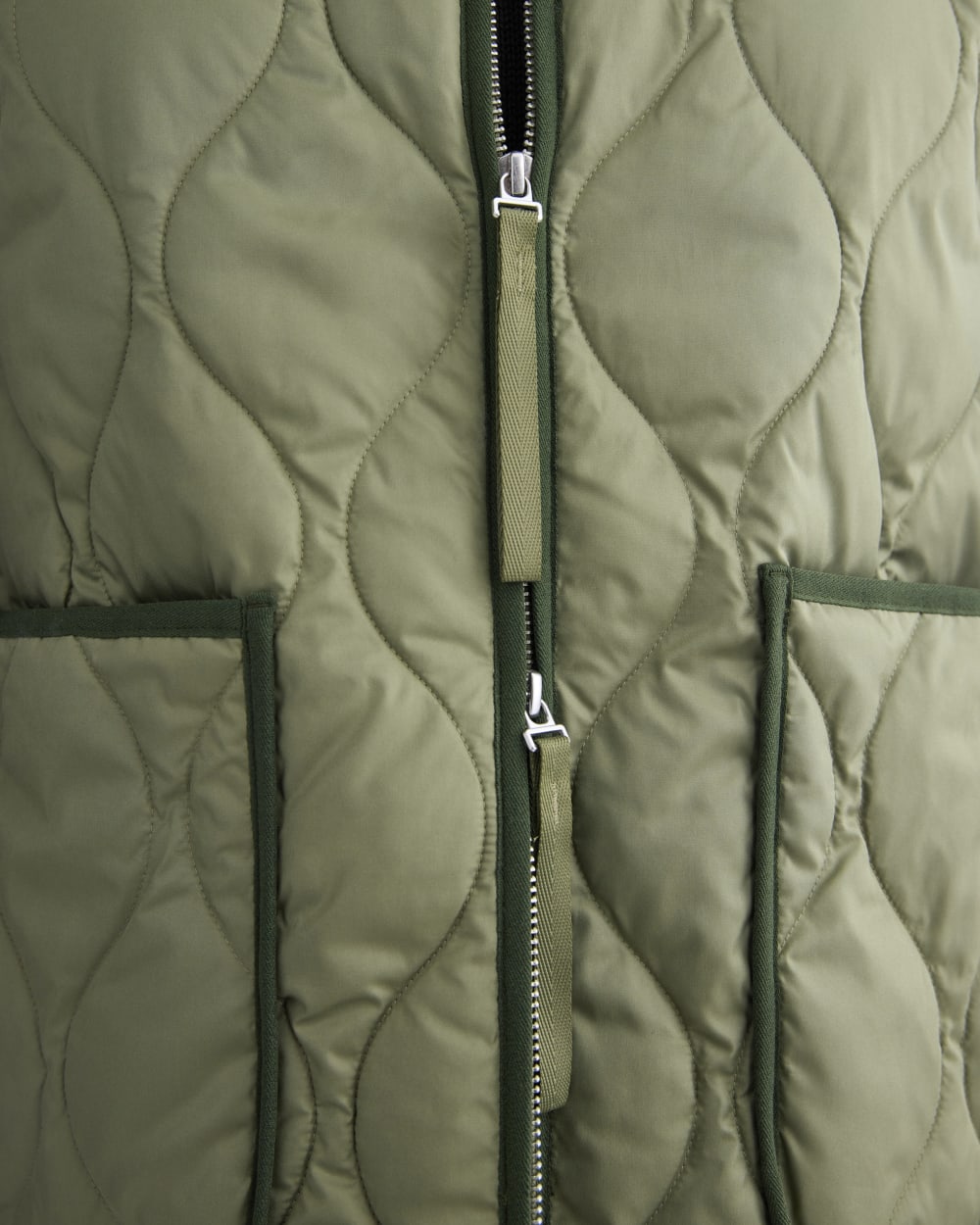 ReNew Quilted Vest in Lichen Green — detail view