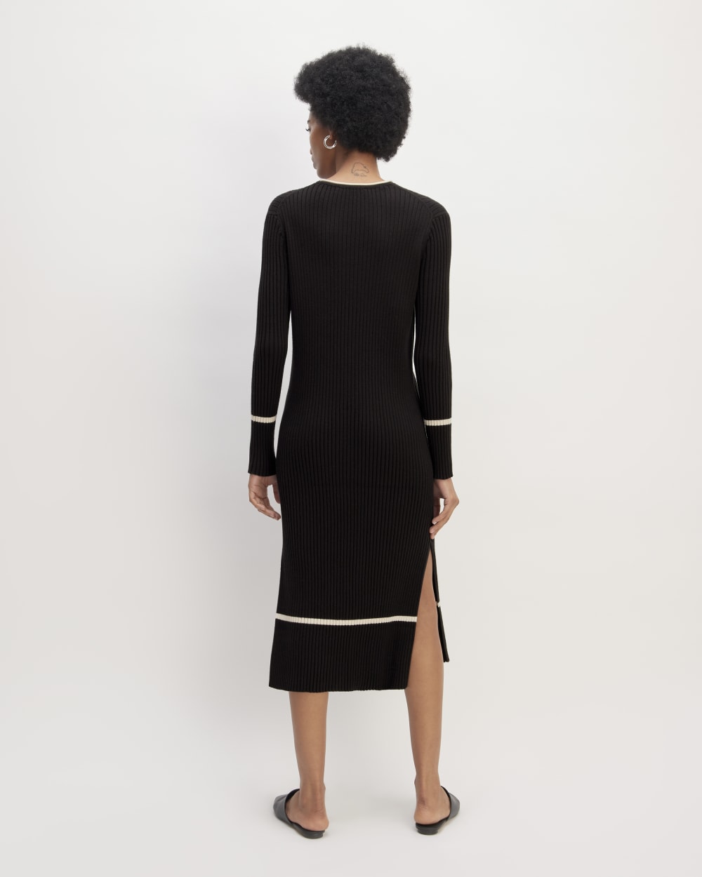 The Cotton Wide Rib Midi Dress in Black — detail view
