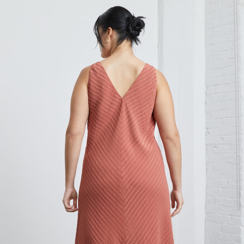 The City Stripe Midi Dress in Redwood — detail view