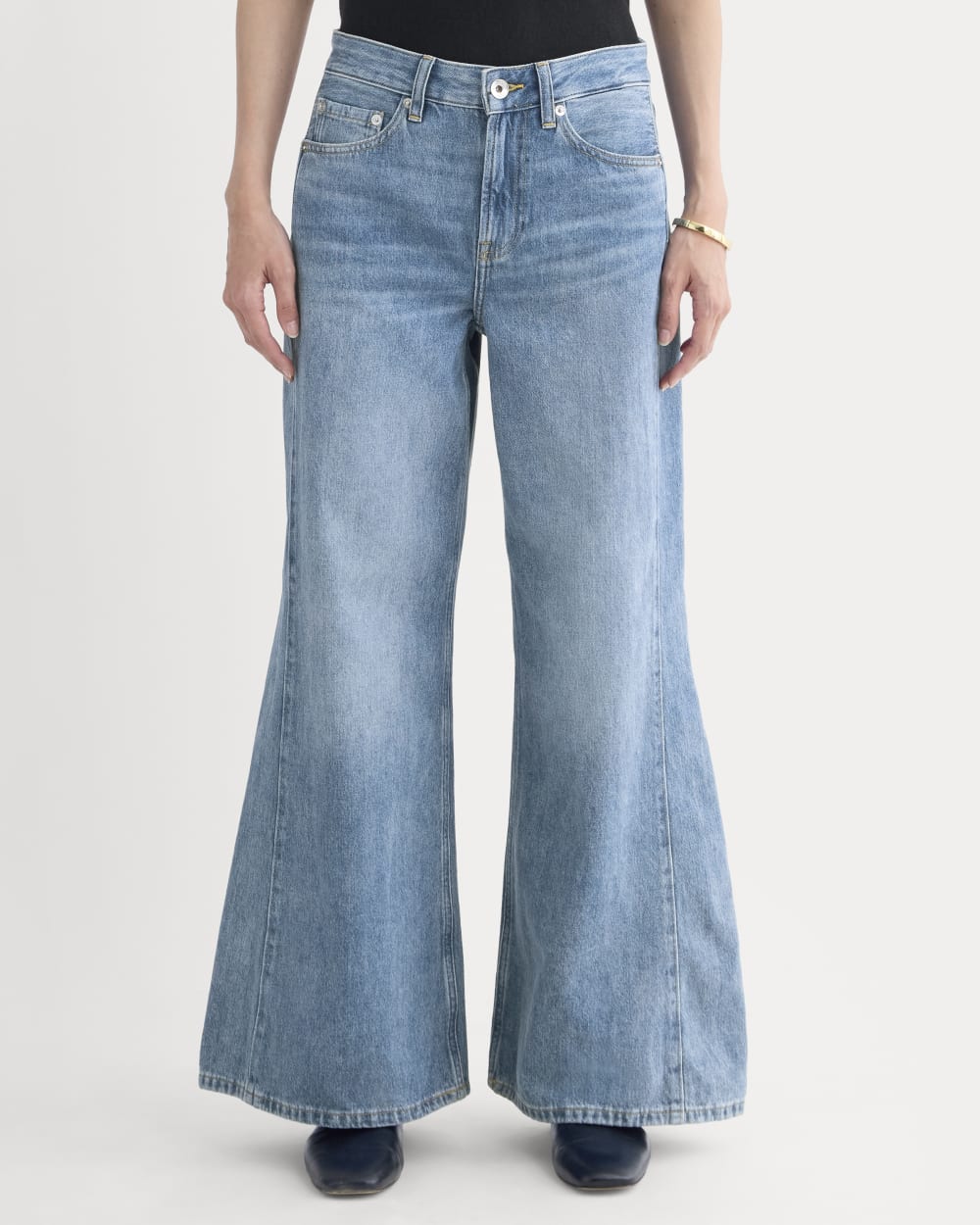 Paneled Ultra Wide-Leg Jean in Tungsten Scratch — detail view
