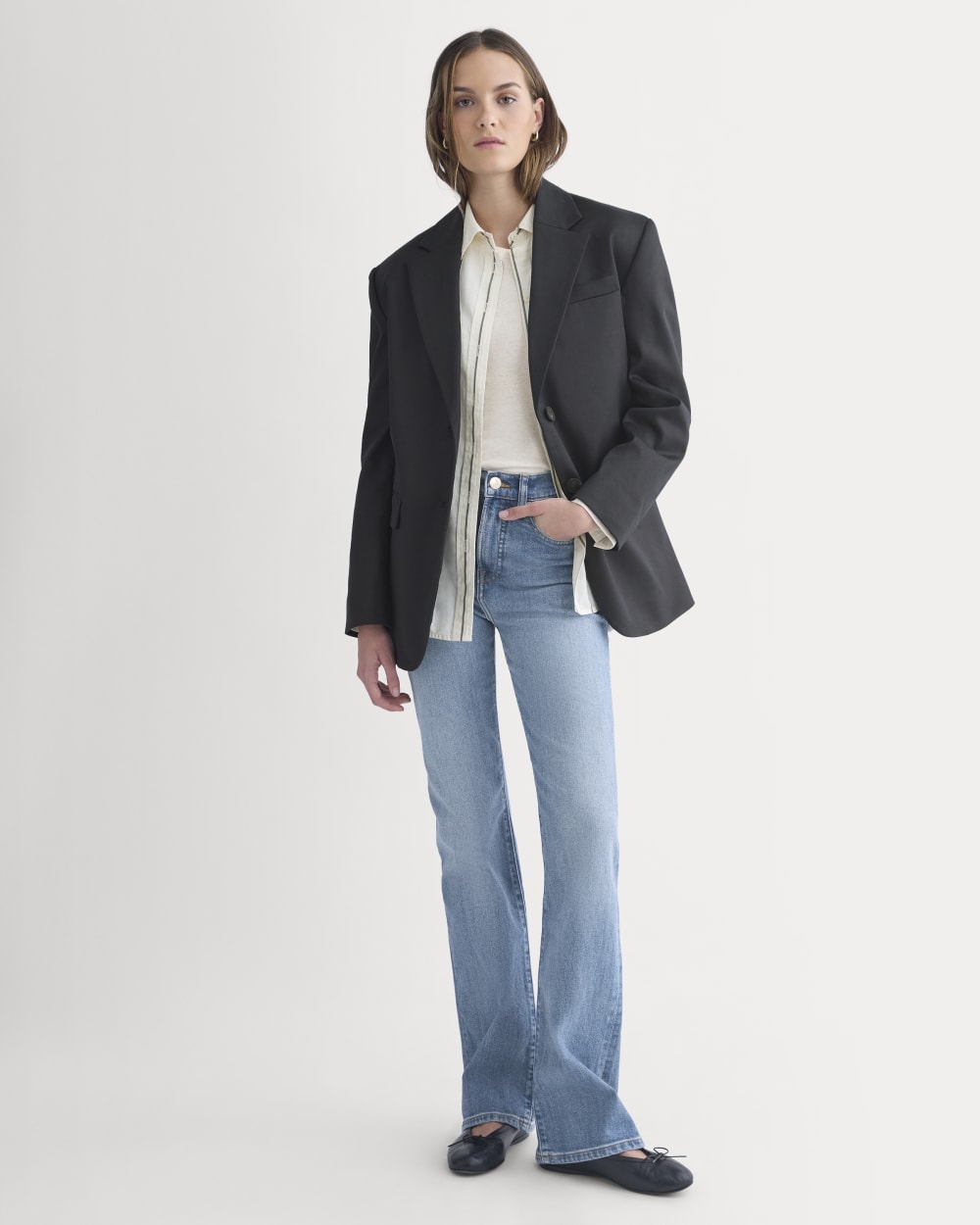 Tailored Drape Blazer in Black — detail view