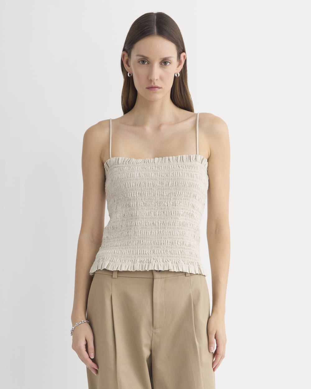 Gauze Smocked Cami in Birch — front view