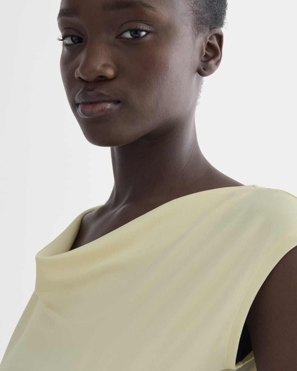The Draped Top in Butterknit in Light Yellow — detail view