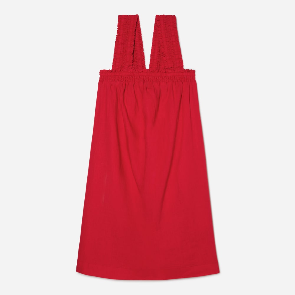The Smocked Linen Dress in Goji Berry — front view