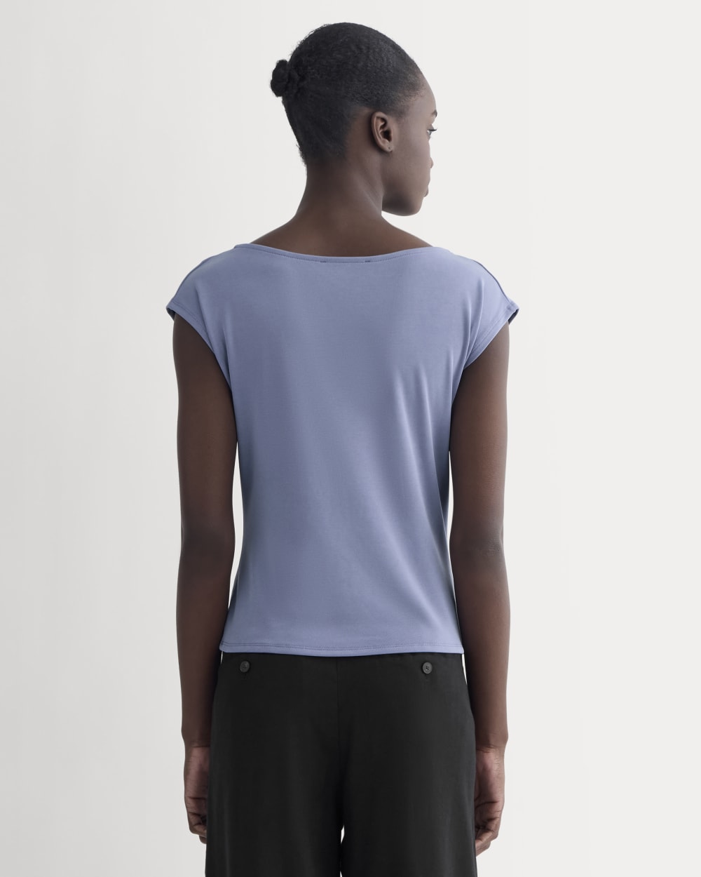 The Draped Top in Butterknit in Blue Dusk — detail view