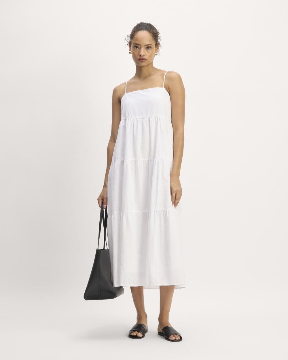 The Gauze Tiered Dress in White — front view