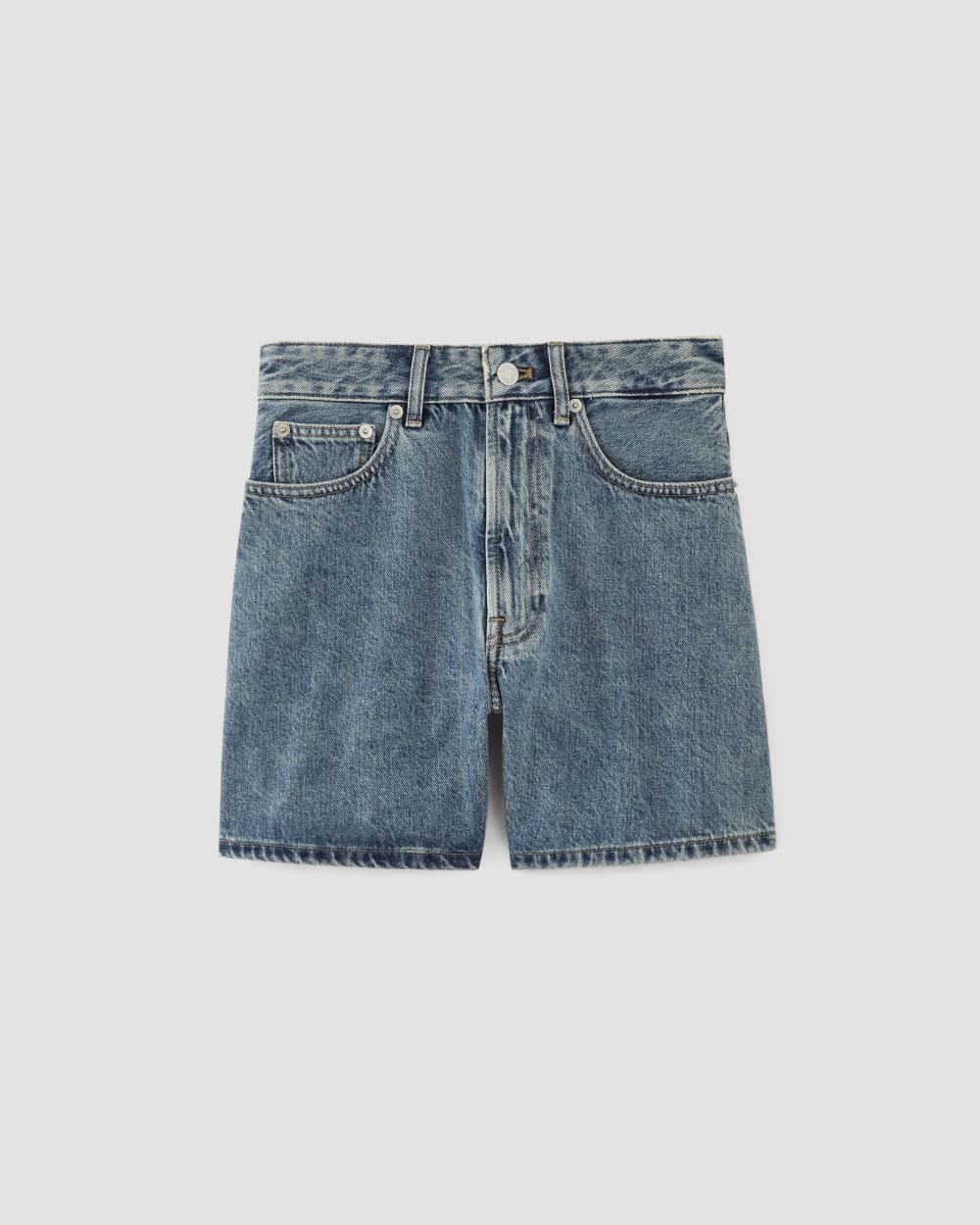 The A-Line Denim Short in Mid Blue — alternate view