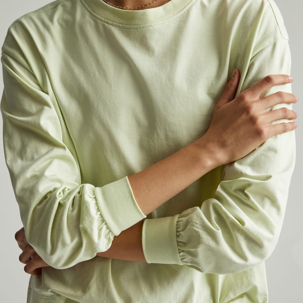 The Organic Cotton Long-Sleeve Tee in Seafoam Green — detail view