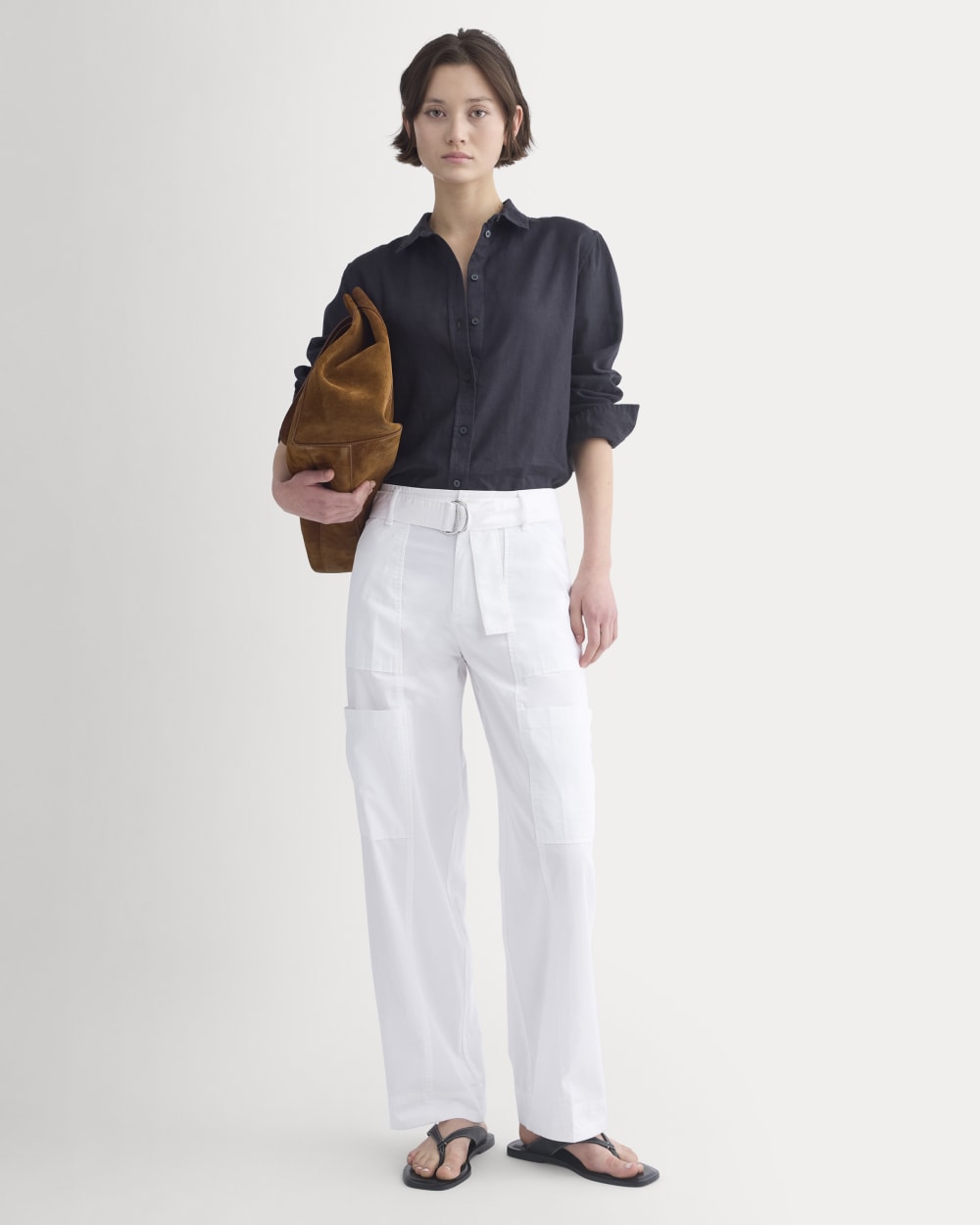 Utility Straight-Leg Cargo Pant in White — front view