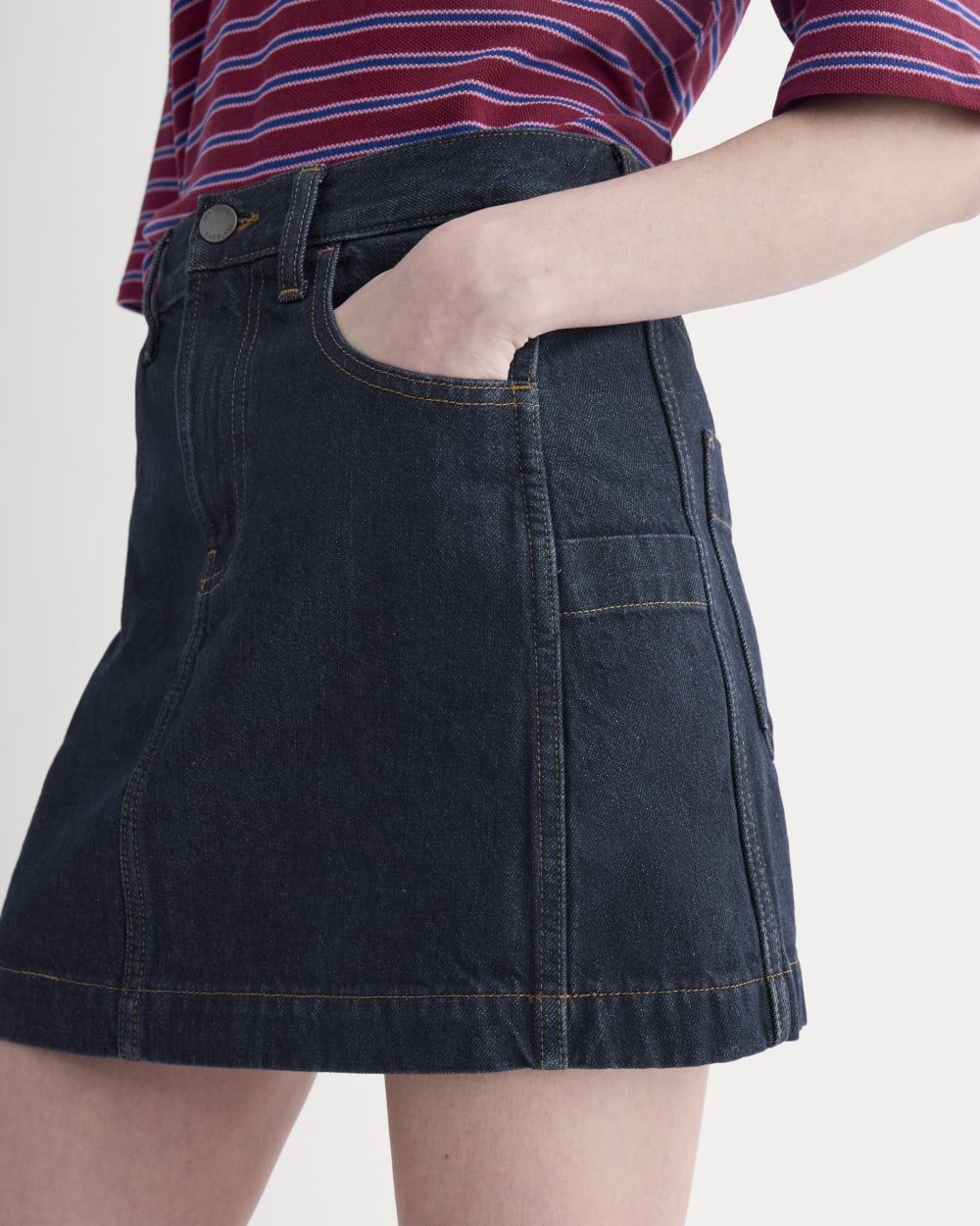 Denim Utility Mini Skirt in Tungsten Rinse — detail view