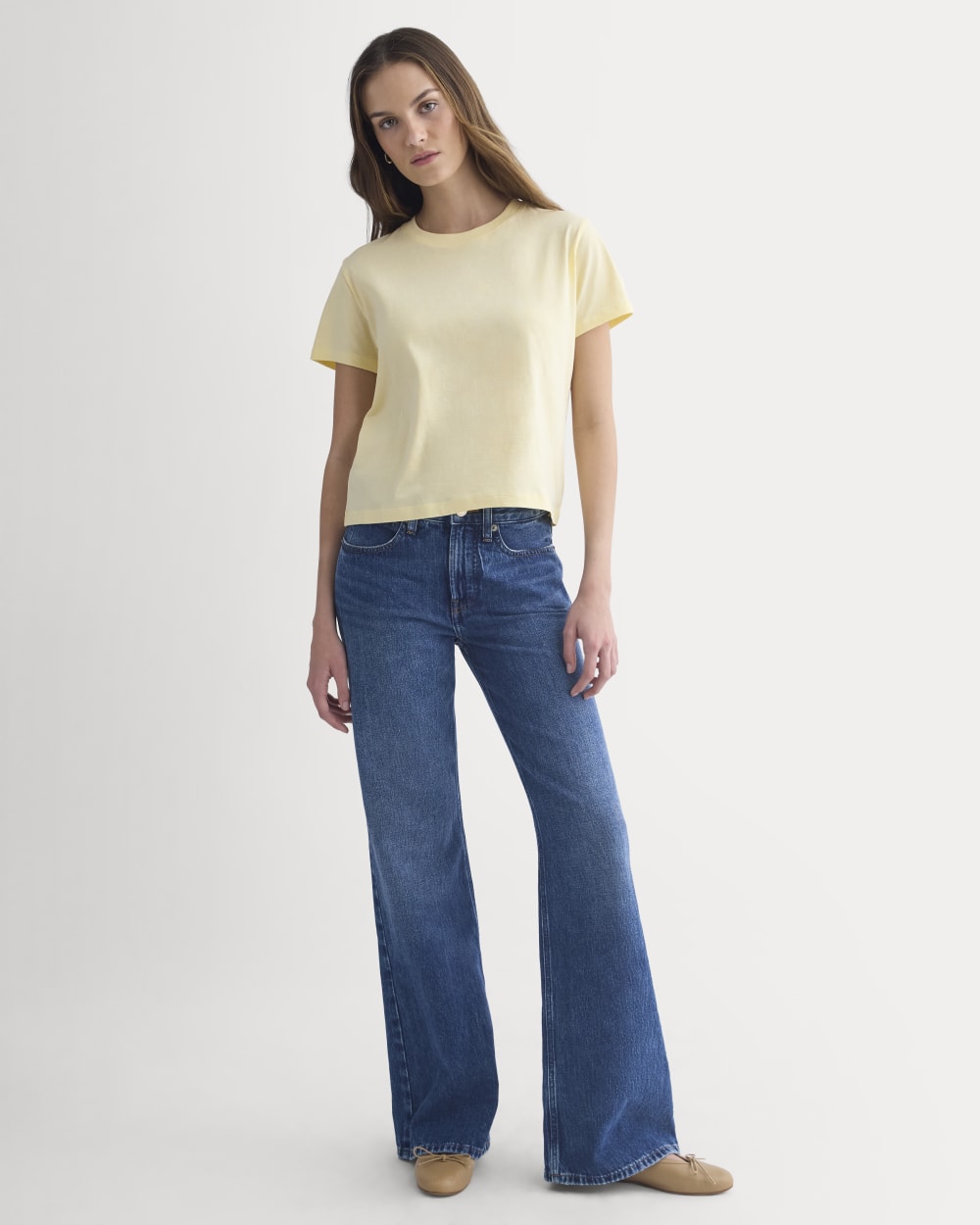 The Box-Cut Tee in Essential Cotton in Double Cream — detail view