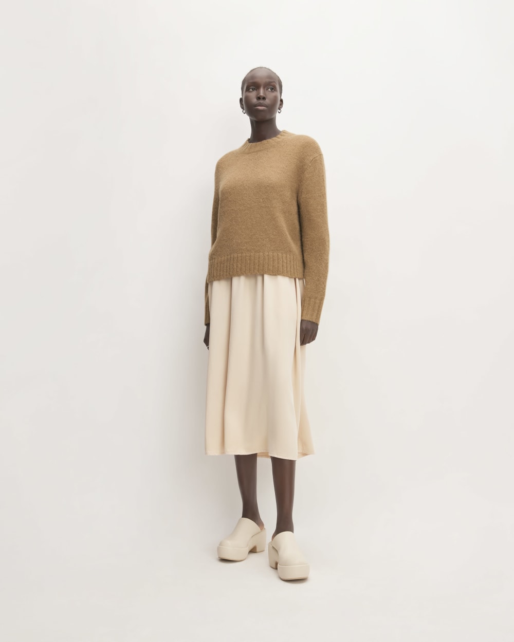 The Alpaca Cropped Crewneck Sweater in Tiger's Eye — detail view