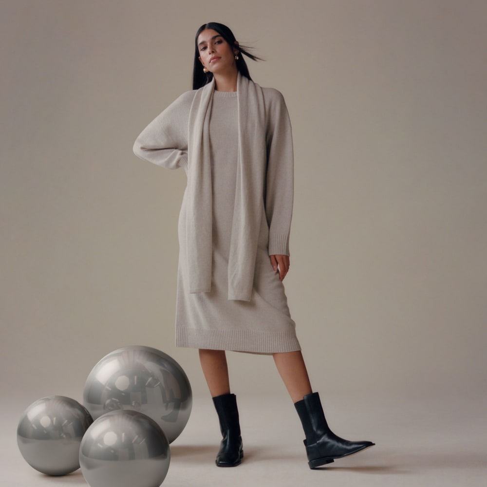 The Cashmere Midi Dress in Pale Heather Grey — front view