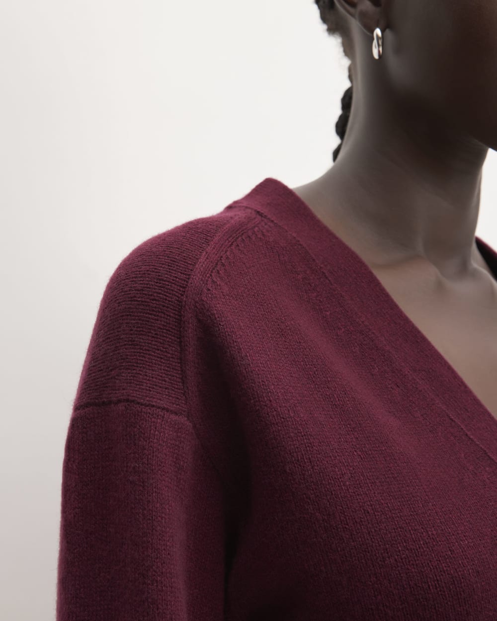 The Cashmere Cardigan in Brandy — detail view