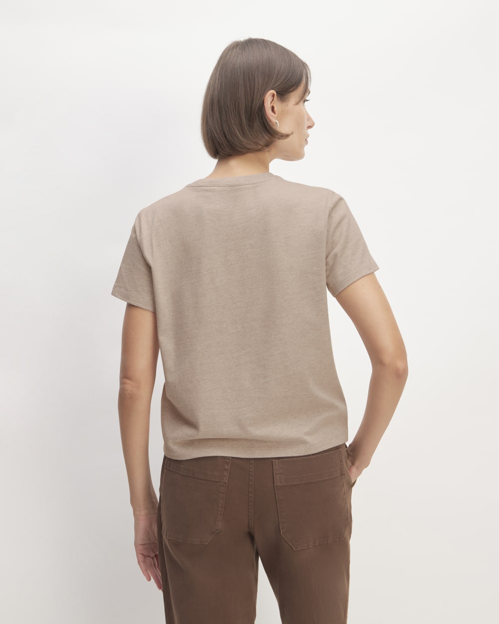 The Box-Cut Tee in Essential Cotton in Burnt Sugar — detail view