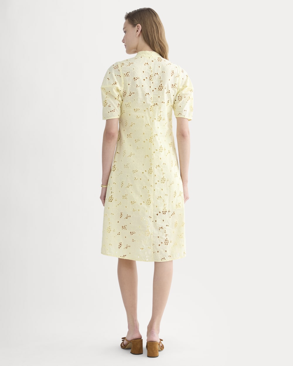 The Eyelet Midi Dress in Light Yellow — detail view