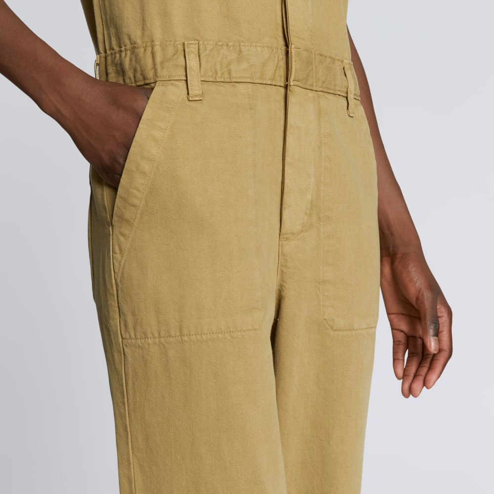 The Supersoft Jean Coverall in Spring Fennel — detail view