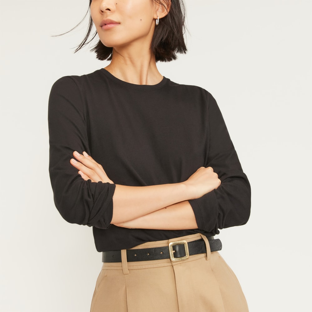 The Organic Cotton Long-Sleeve Crew in Black — detail view