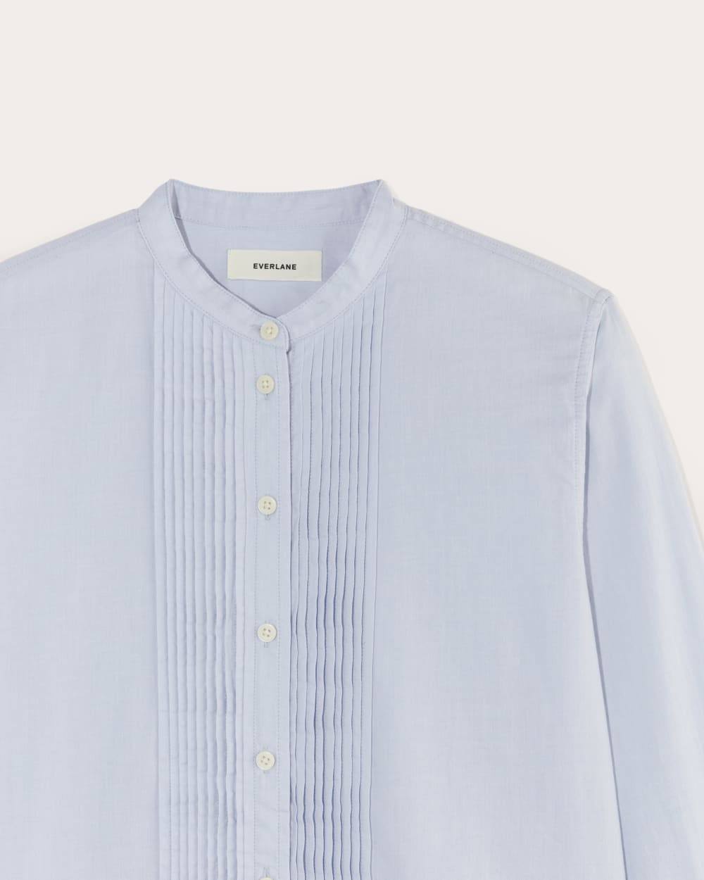 The Tuxedo Shirt in Silky Cotton in Light Blue — detail view