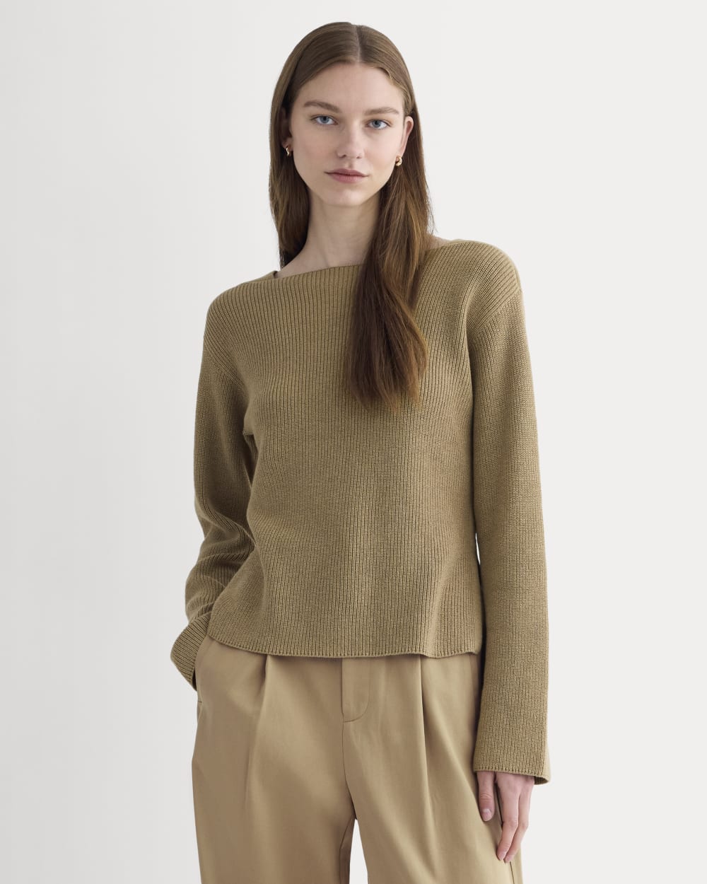 The Boatneck Top in Everyday Cotton in Dark Heathered Camel — front view