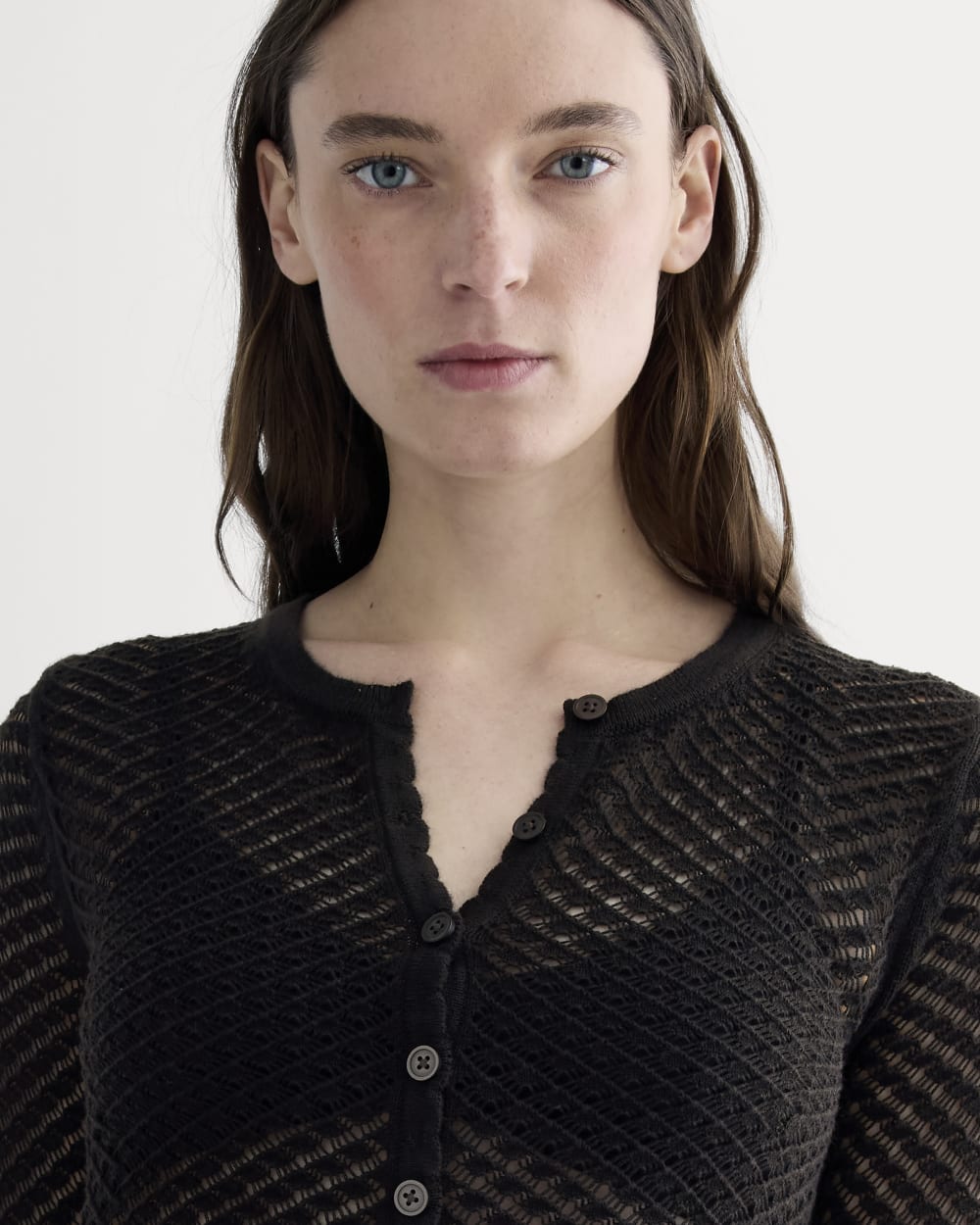 The Lace Knit Cardigan in Black — detail view
