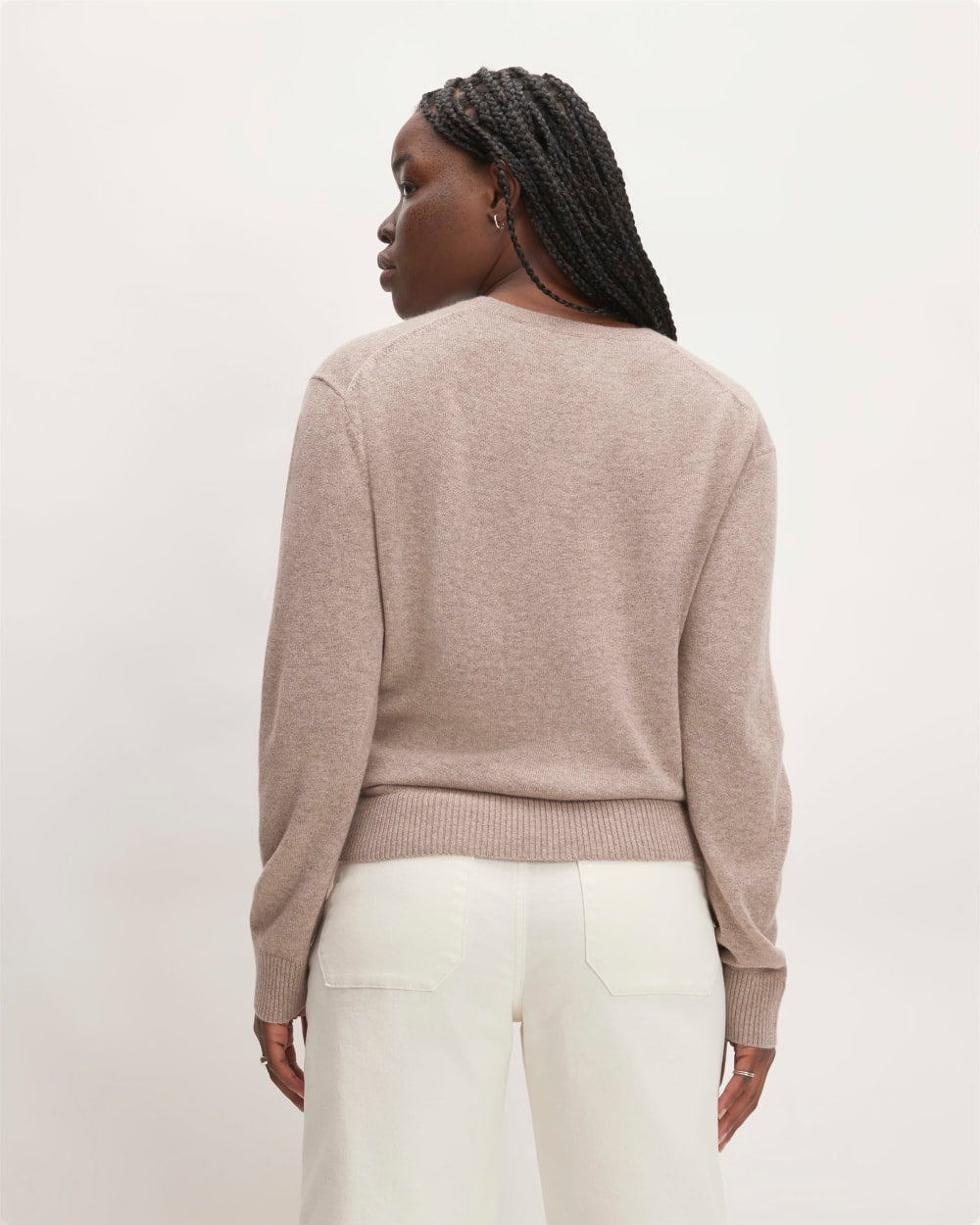 The Classic Crew in Cashmere in Toasted Sesame — detail view